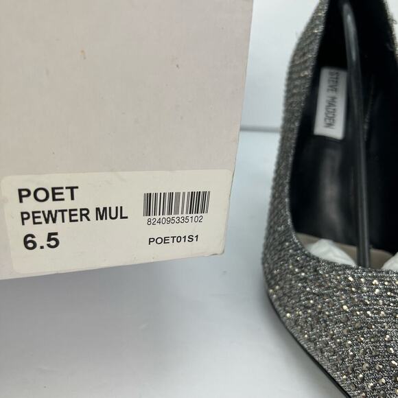 EUC Steve Madden Poet Pewter RHINESTONE Studded Heels Size 6.5 w Box - Picture 7 of 11